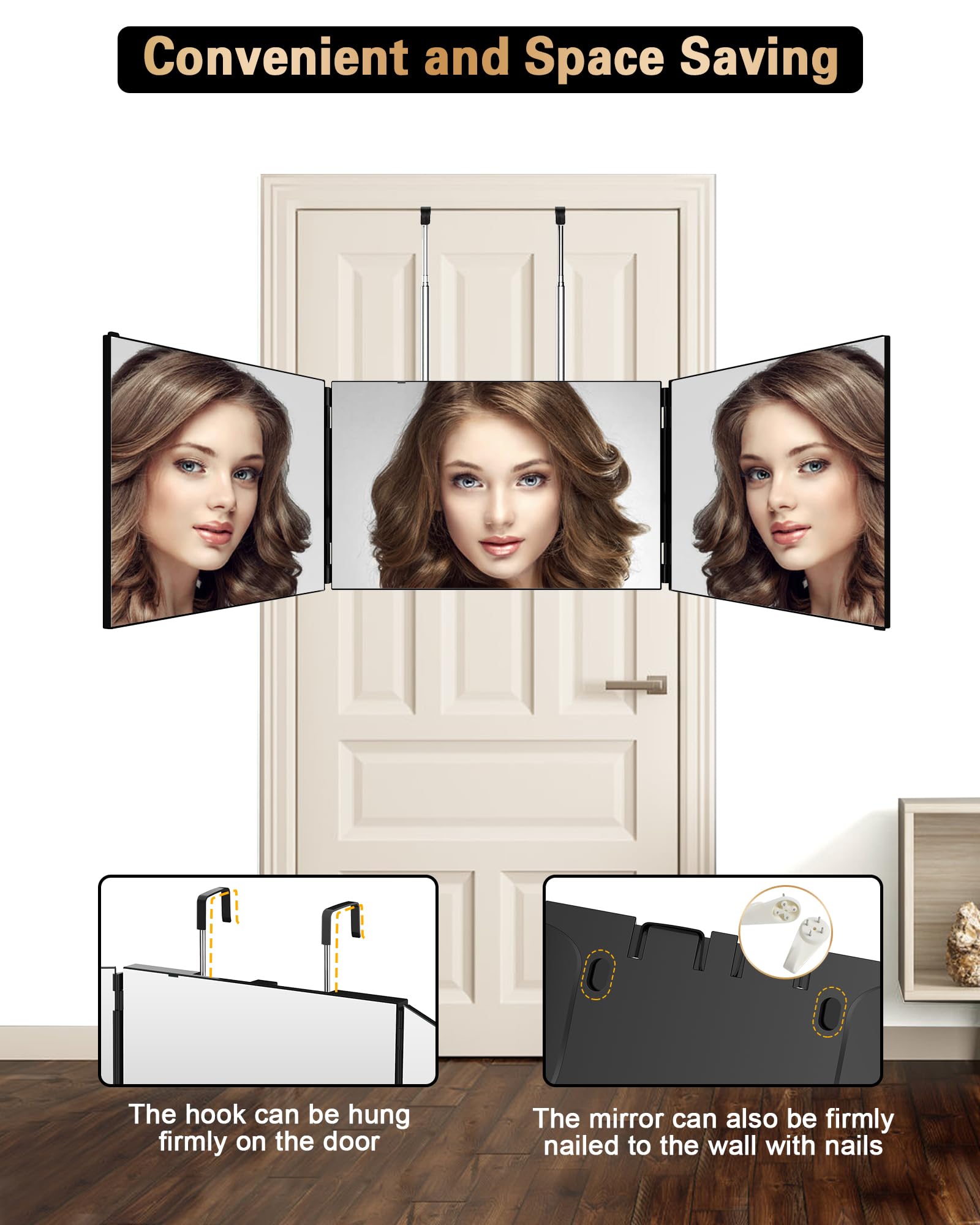 Jusron 360 Viewing Angle Self Hair Cutting Mirror, Clear Anti-Fog Hd Glass (Black Without Led Without Accessories)